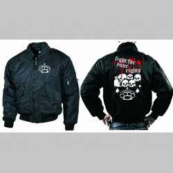 Fight for your Rights - čierna zimná letecká bunda BOMBER Winter Jacket s límcom, typ CWU z pevného materiálu s masívnym zipsom na zapínanie 100% nylón